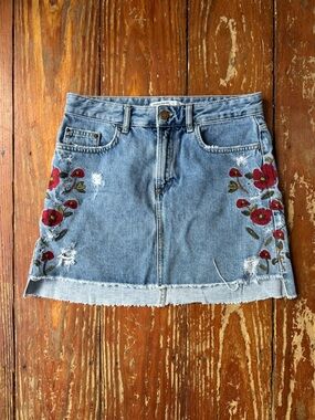 Zara embroidered denim skirt